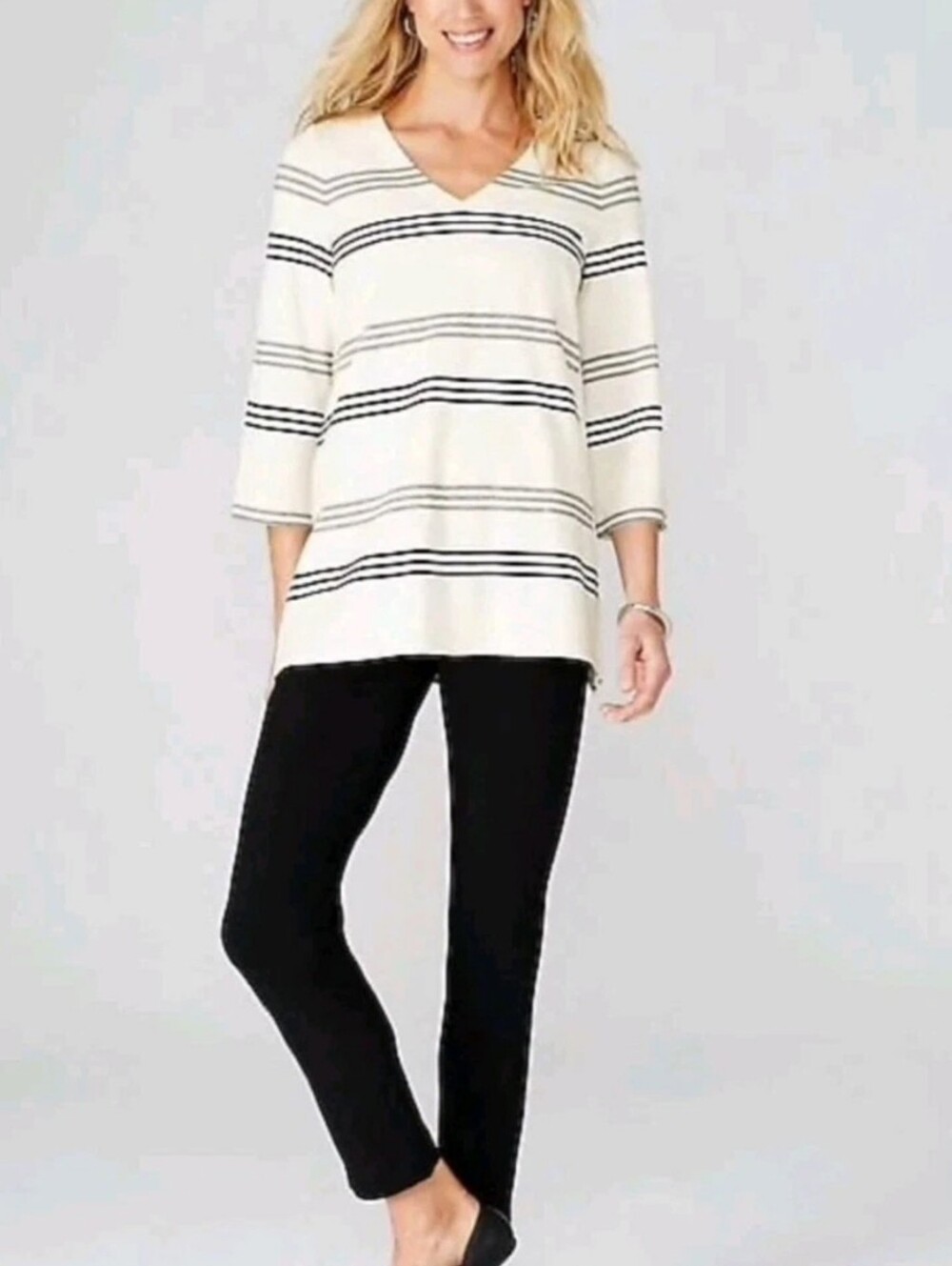 J. Jill White Tunic Top with Black Stripe Detail